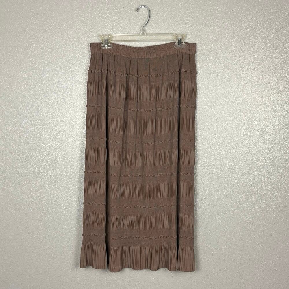 Approx Size Large Ruffled Pleated Brown Striped Maxi Stretchy Accordion Skirt